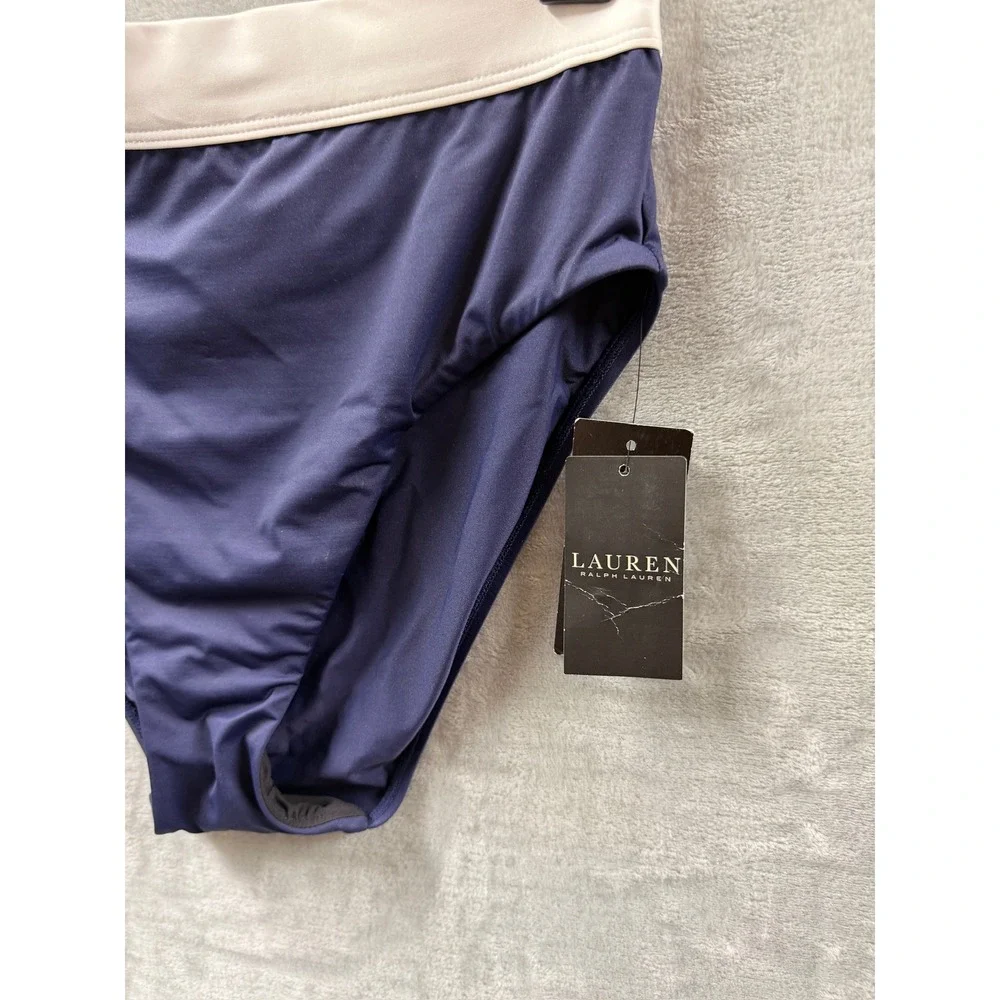 Lauren Ralph Lauren Womens Navy Blue White Bikini Set High Waist Swimsuit Sz 6